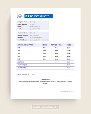 Free Project Quote Templates - Word, Excel, PDF